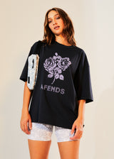 Afends Womens Solvie - Recycled Oversized Graphic T-Shirt - Charcoal - Afends womens solvie   recycled oversized graphic t shirt   charcoal   sustainable clothing   streetwear