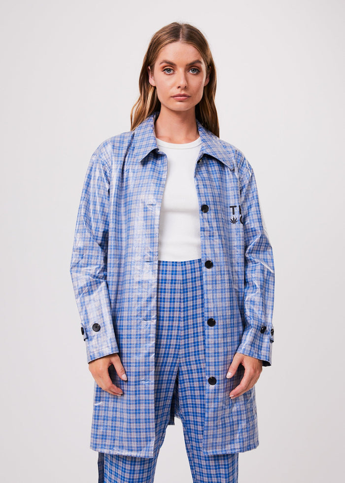 Afends Unisex Porcelain - Unisex Hemp Check Coated Trench - Electric Blue - Sustainable Clothing - Streetwear