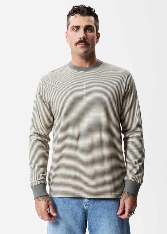 Afends Mens High Life - Recycled Striped Long Sleeve T-Shirt - Cement - Sustainable Clothing - Streetwear
