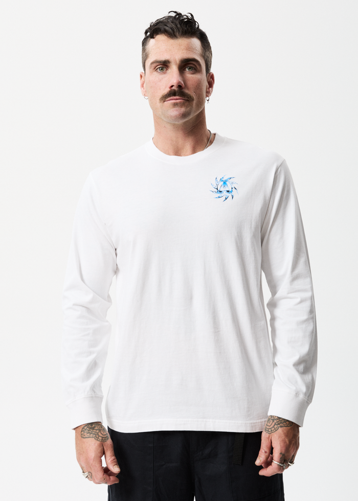 Afends Mens Chromed - Recycled Long Sleeve Graphic T-Shirt - White - Sustainable Clothing - Streetwear