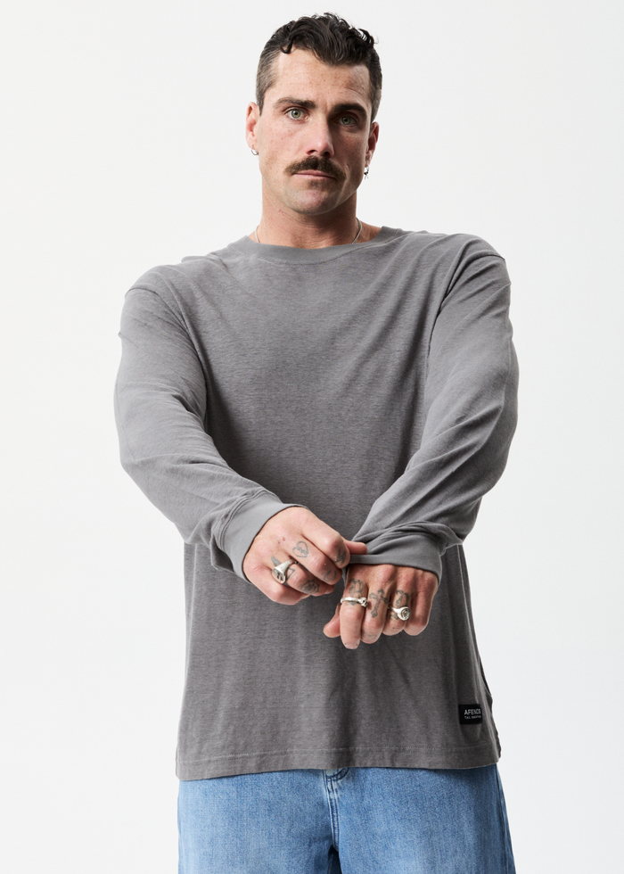 Afends Mens Essential - Hemp Retro Long Sleeve T-Shirt - Steel - Sustainable Clothing - Streetwear