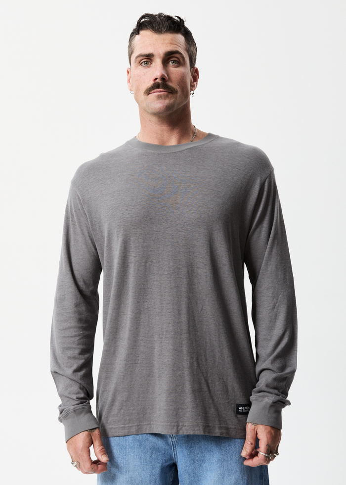 Afends Mens Essential - Hemp Retro Long Sleeve T-Shirt - Steel - Sustainable Clothing - Streetwear