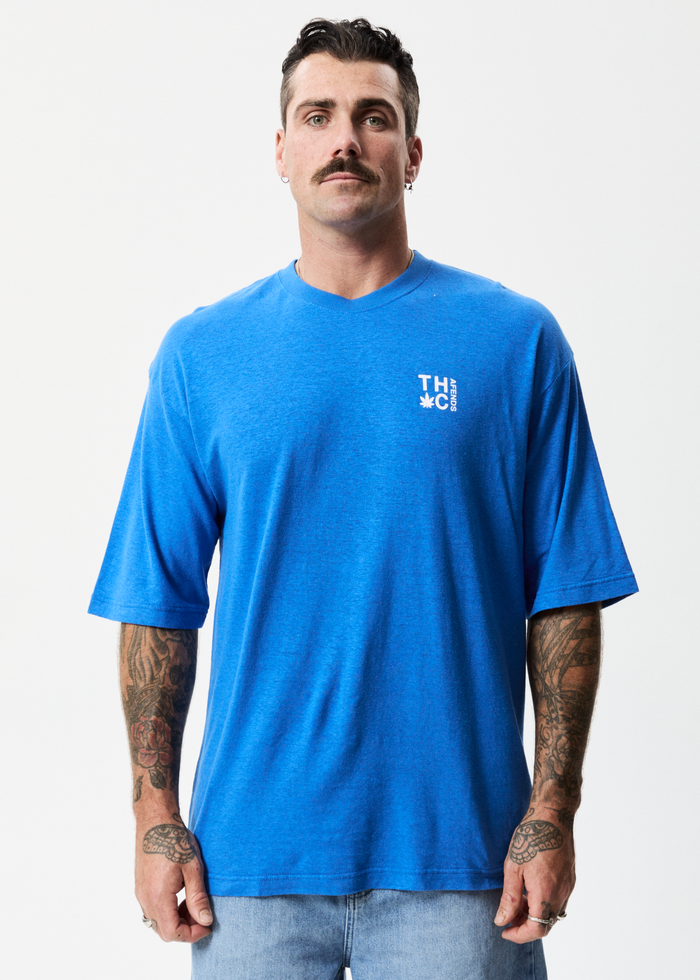 Afends Mens Rolled Up - Hemp Oversized T-Shirt - Electric Blue - Sustainable Clothing - Streetwear
