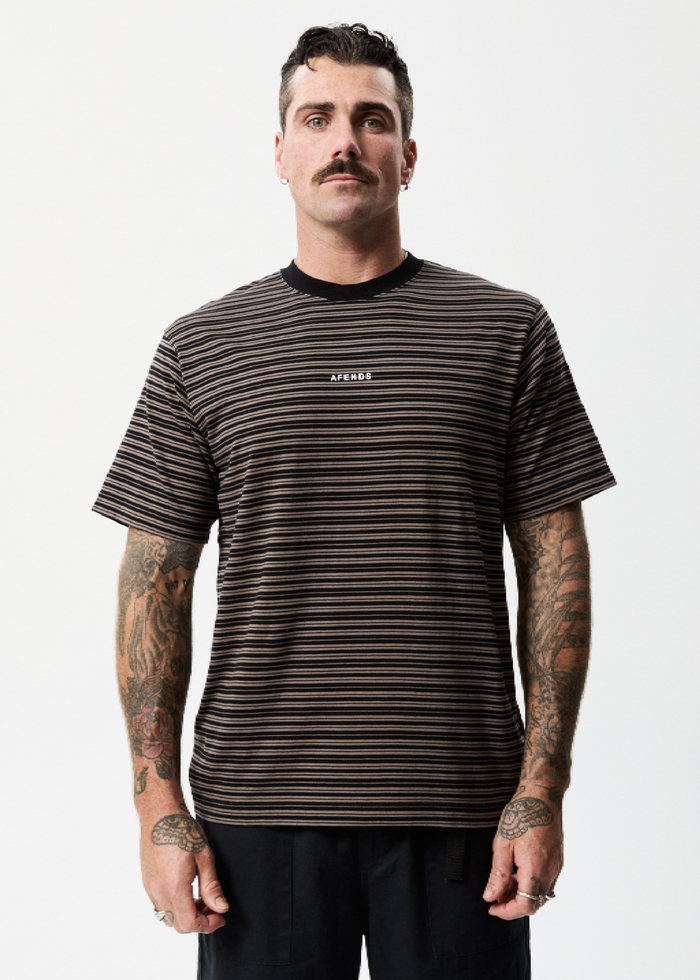 Afends Mens Ender - Recycled Striped T-Shirt - Beechwood - Sustainable Clothing - Streetwear