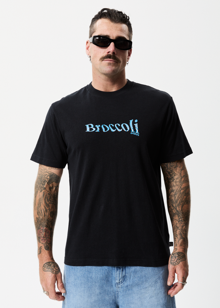 Afends Unisex Broccoli - Unisex Hemp Retro T-Shirt - Black - Sustainable Clothing - Streetwear