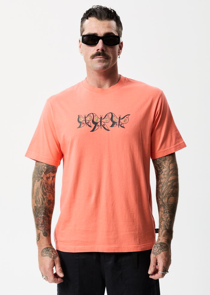 Afends Mens Mushy - Recycled Retro Graphic T-Shirt - Coral - Sustainable Clothing - Streetwear