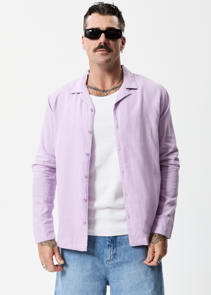 Afends Mens Critical - Hemp Cuban Long Sleeve Shirt - Orchid - Sustainable Clothing - Streetwear