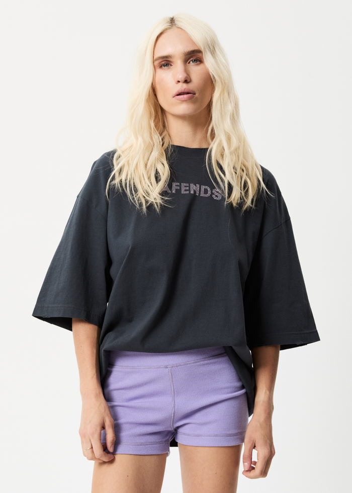Afends Womens Glits - Recycled Oversized T-Shirt - Charcoal - Sustainable Clothing - Streetwear