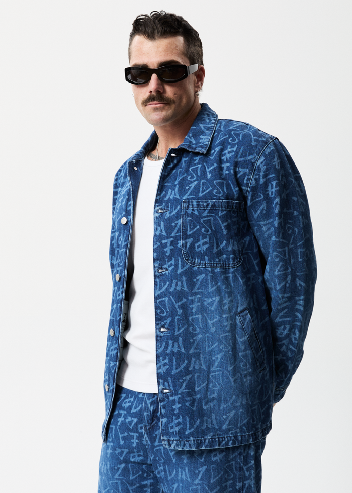 Afends Unisex Tagged - Unisex Hemp Denim Jacket - Graffiti Blue - Sustainable Clothing - Streetwear