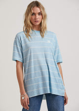 Afends Womens Dixie - Hemp Stripe Oversized T-Shirt - Sky Blue - Https://player.vimeo.com/external/638490027.hd.mp4?s=c418f62b2522510bfa3b944b6495b202c4f30569&profile_id=175