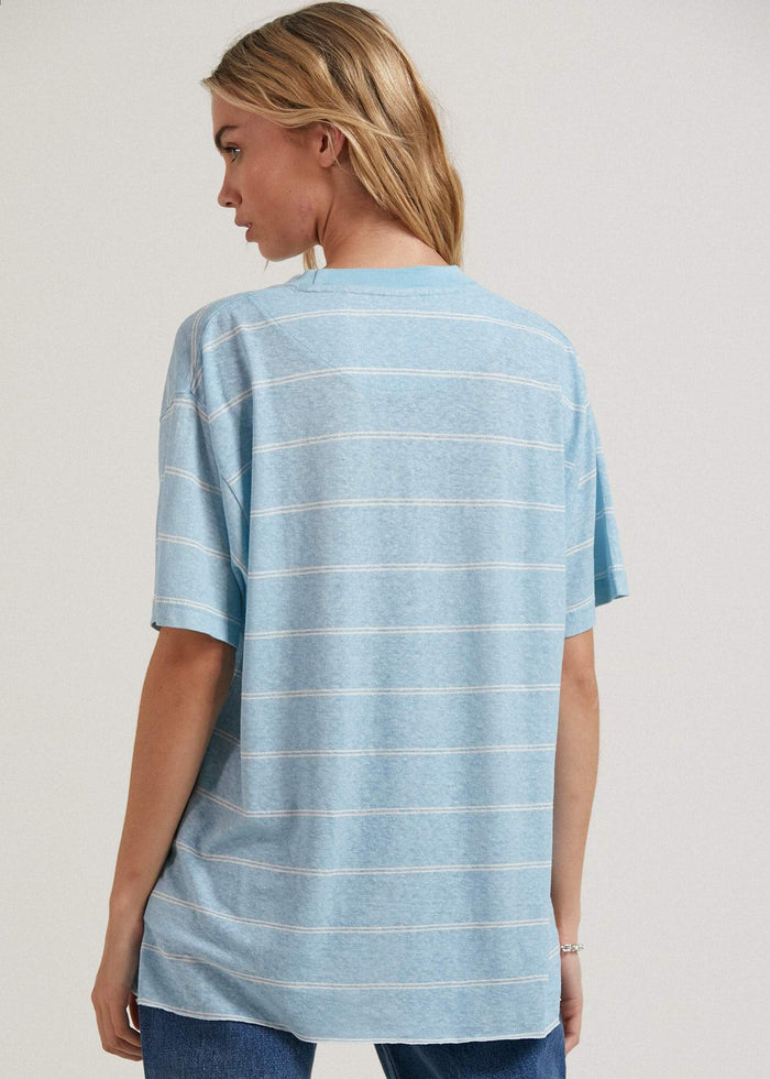 Afends Womens Dixie - Hemp Stripe Oversized T-Shirt - Sky Blue - Sustainable Clothing - Streetwear