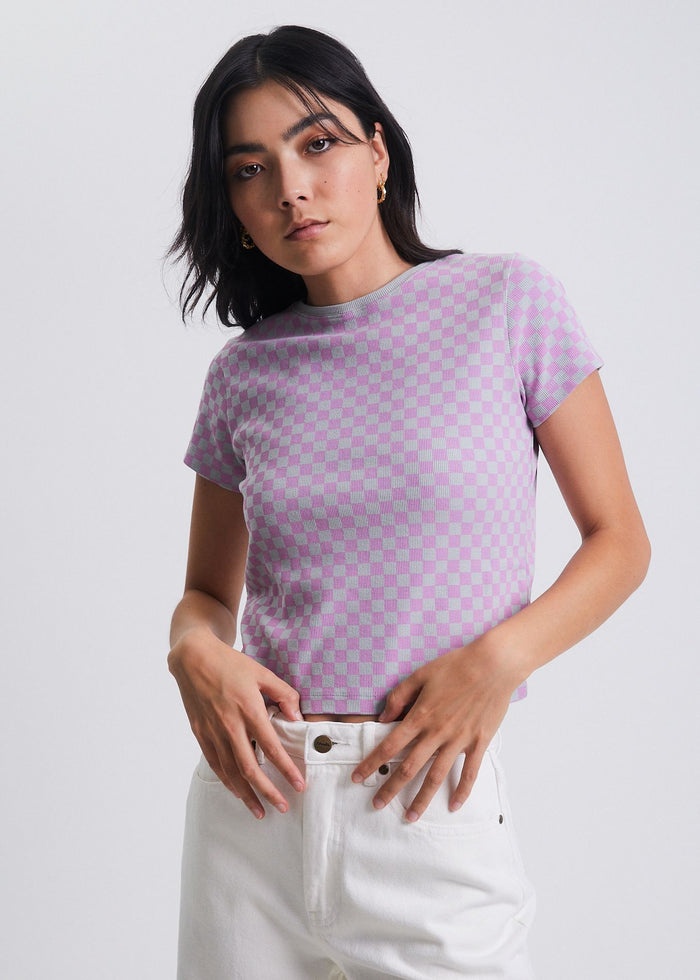 Afends Womens Carlo  - Recycled Check Ribbed T-Shirt - Candy Check - Sustainable Clothing - Streetwear