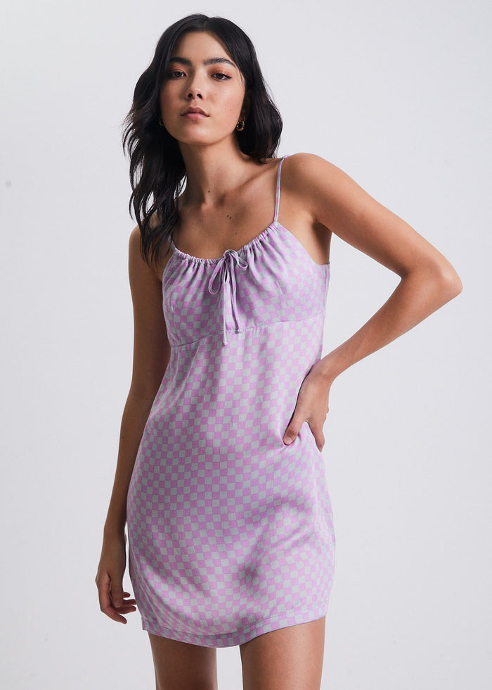 Afends Womens Carlo  - Recycled Check Babydoll Mini Dress - Candy Check - Sustainable Clothing - Streetwear