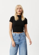 Afends Womens Iconic - Hemp Ribbed High Neck T-Shirt - Black - Afends womens iconic   hemp ribbed high neck t shirt   black   sustainable clothing   streetwear
