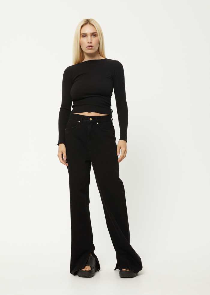 Afends Womens Peony - Hemp Ribbed Long Sleeve Top - Black - Sustainable Clothing - Streetwear