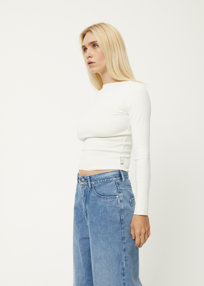 Afends Womens Peony - Hemp Ribbed Long Sleeve Top - Off White - Sustainable Clothing - Streetwear