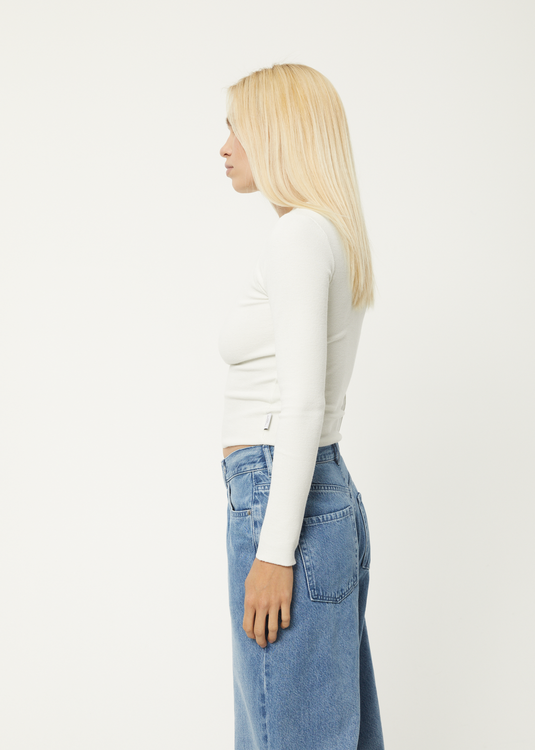 Afends Womens Peony - Hemp Ribbed Long Sleeve Top - Off White - Sustainable Clothing - Streetwear