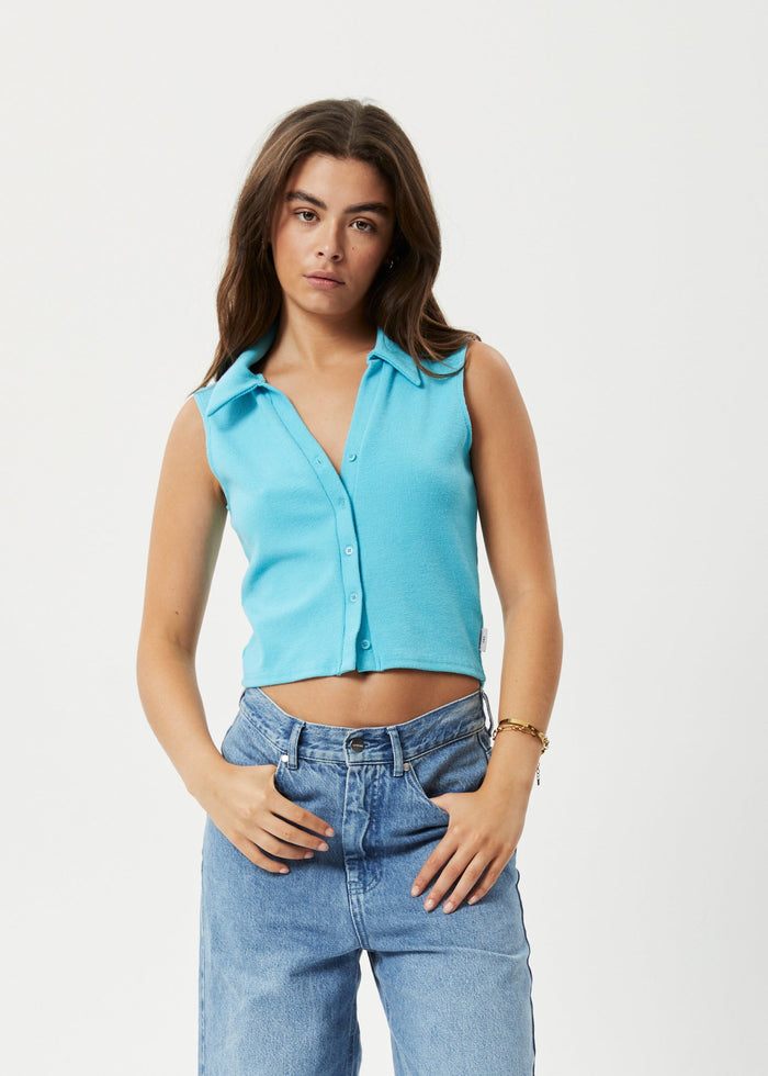 Afends Womens Eliza - Hemp Ribbed Sleeveless Shirt - Vivid Blue - Sustainable Clothing - Streetwear