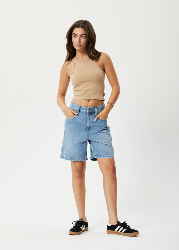 Afends Womens Emilie - Hemp Denim Carpenter Shorts - Worn Blue - Sustainable Clothing - Streetwear