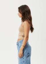 Afends Womens Pearly Cropped - Hemp Ribbed Singlet - Tan - Afends womens pearly cropped   hemp ribbed singlet   tan   sustainable clothing   streetwear