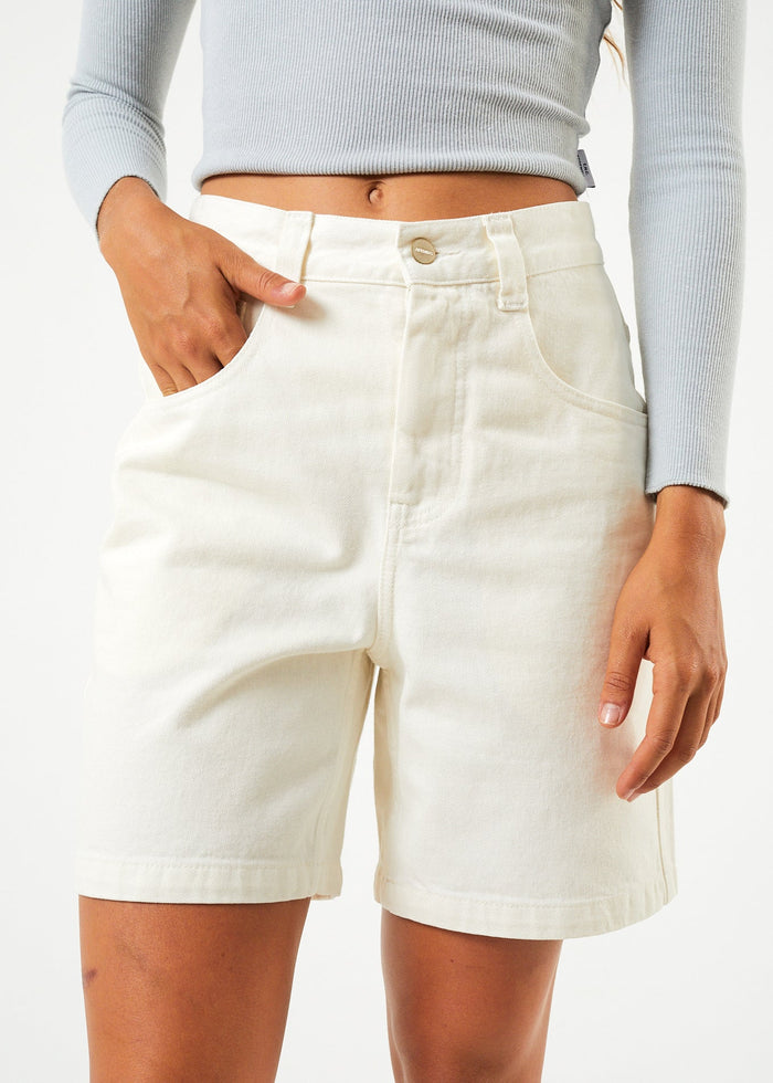 Afends Womens Emilie - Organic Denim Carpenter Shorts - Off White - Sustainable Clothing - Streetwear