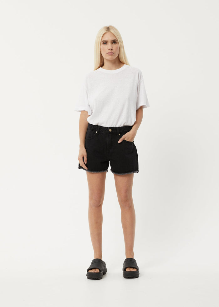Afends Womens Isabella - Organic Denim Low Rise Shorts - Washed Black - Sustainable Clothing - Streetwear