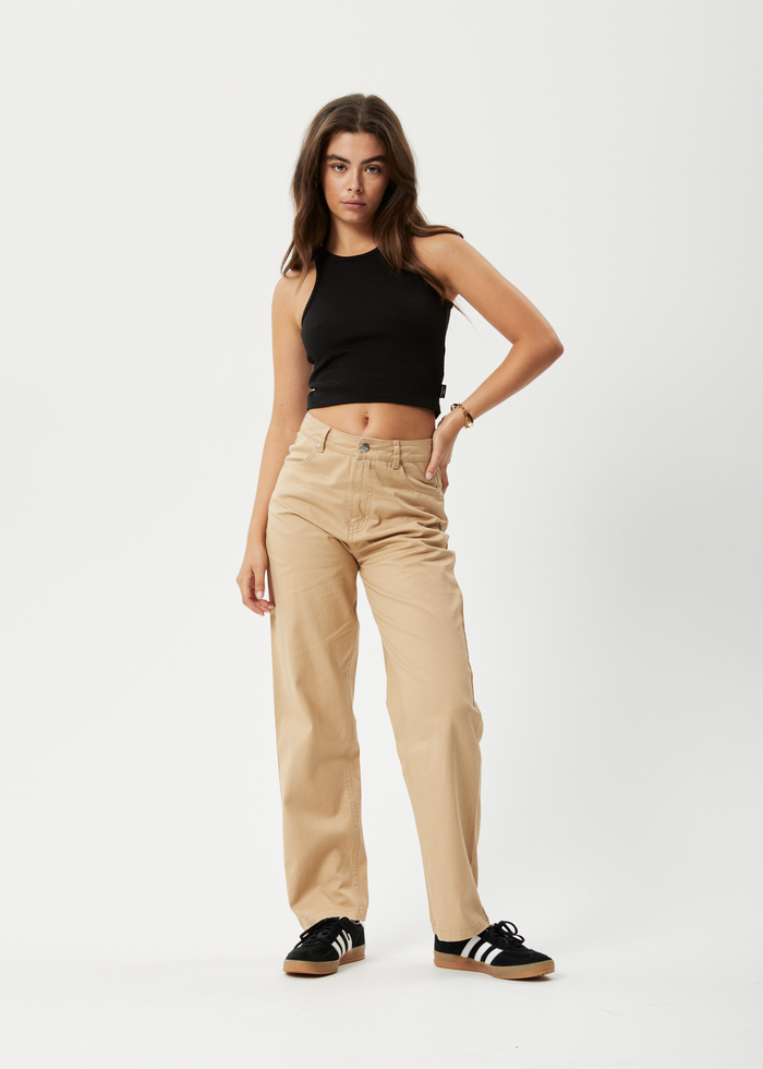 Afends Womens Shelby - Hemp Wide Leg Pants - Tan - Sustainable Clothing - Streetwear