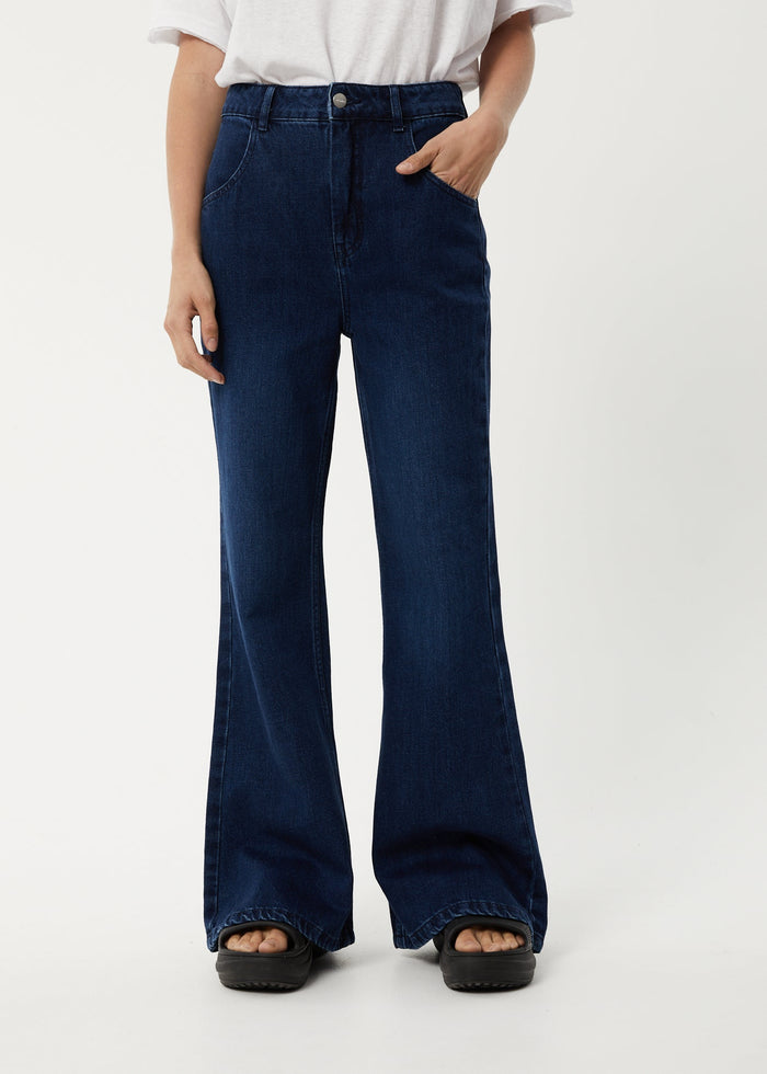 Afends Womens Marsha - Hemp Denim Slim Flared Jeans - Original Rinse - Sustainable Clothing - Streetwear