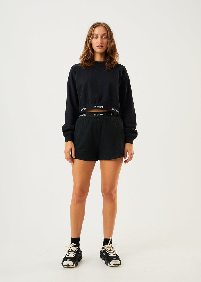 Afends Womens Homebound - Hemp Cropped Crew Neck Jumper - Black - Sustainable Clothing - Streetwear