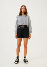 Afends Womens Homebound - Hemp Cropped Crew Neck Jumper - Shadow Grey Marle - Afends womens homebound   hemp cropped crew neck jumper   shadow grey marle   sustainable clothing   streetwear