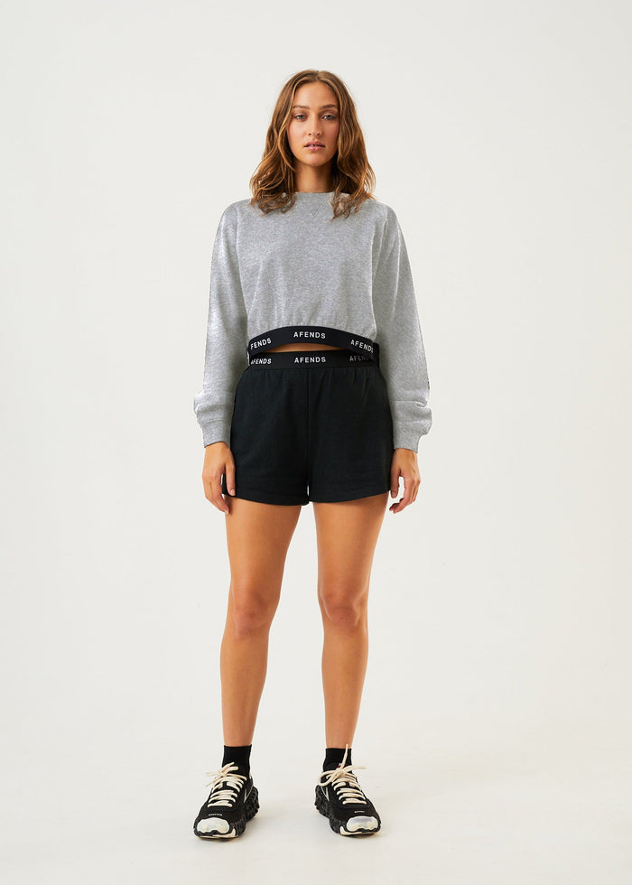 Afends Womens Homebound - Hemp Cropped Crew Neck Jumper - Shadow Grey Marle - Sustainable Clothing - Streetwear