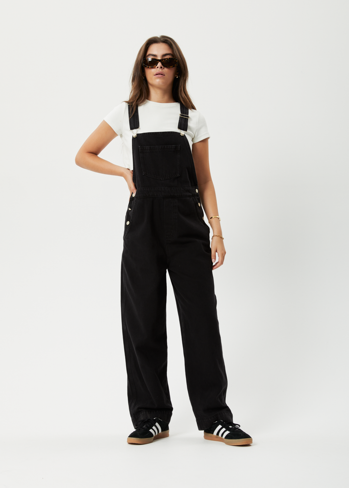 Afends Womens Louis - Organic Denim Baggy Overalls - Washed Black - Sustainable Clothing - Streetwear