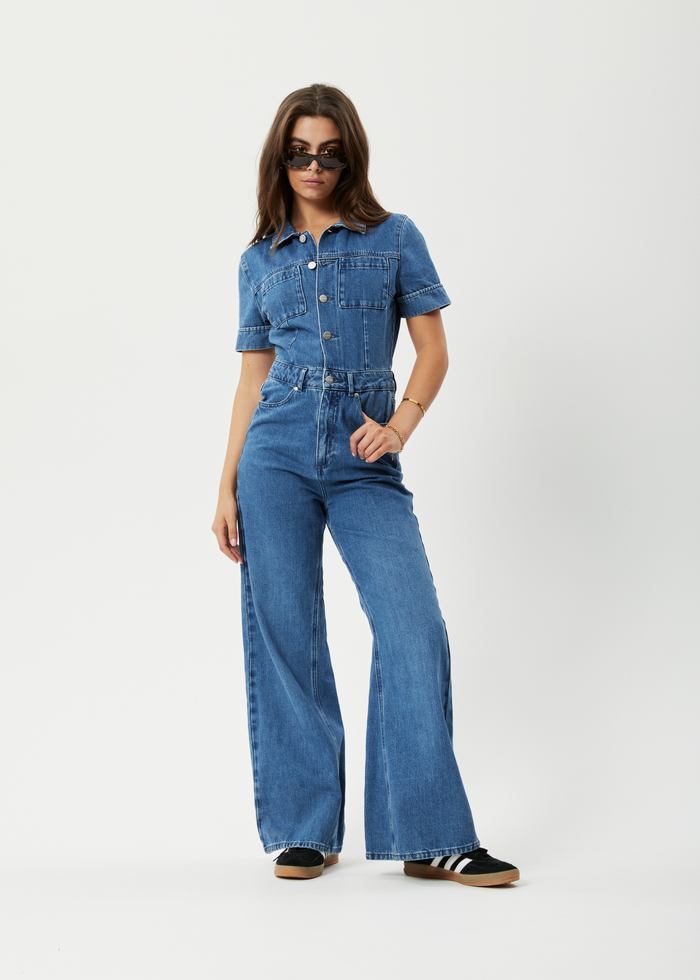Afends Womens Miami - Hemp Denim Flared Jumpsuit - Authentic Blue - Sustainable Clothing - Streetwear