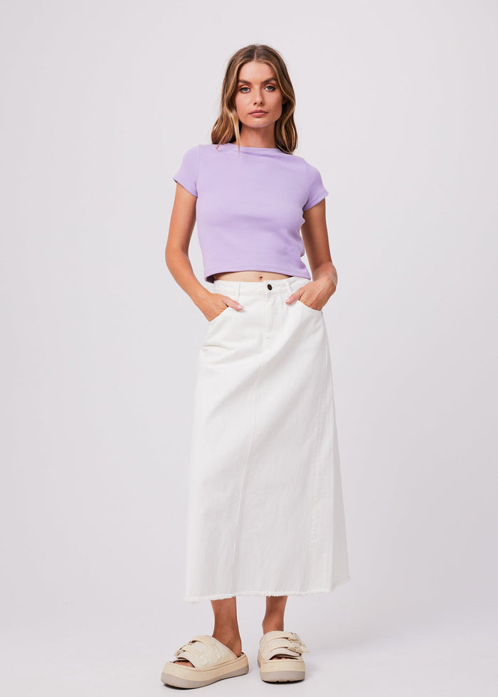 Afends Womens Chichi - Organic Denim Midi Skirt - Off White - Sustainable Clothing - Streetwear