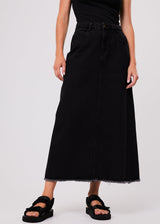 Afends Womens Chichi - Organic Denim Midi Skirt - Washed Black - Afends womens chichi   organic denim midi skirt   washed black   sustainable clothing   streetwear