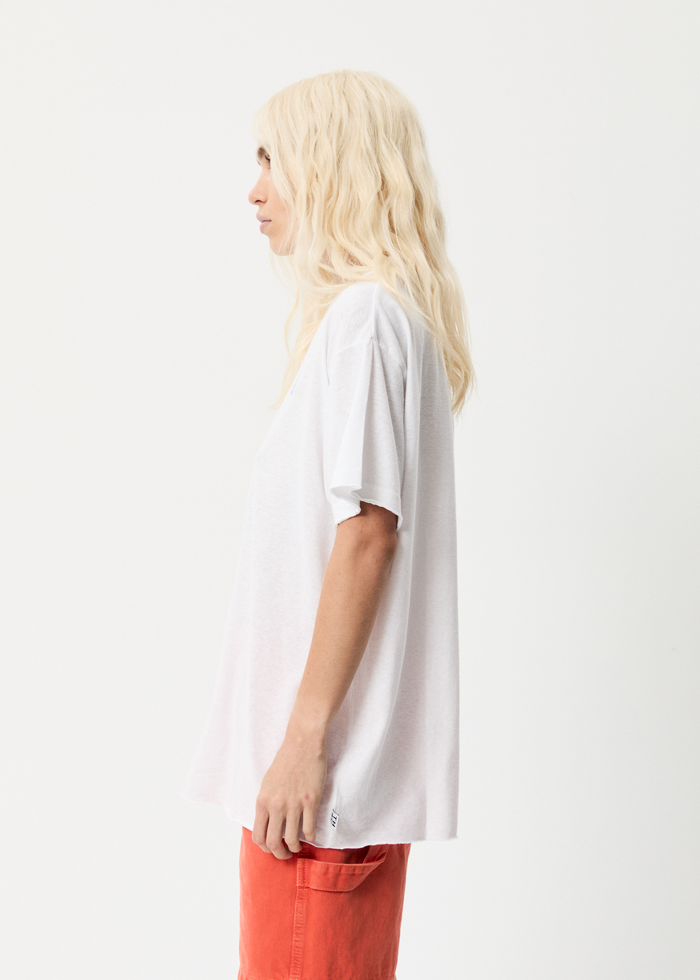 Afends Womens Rolled Up - Hemp Oversized T-Shirt - White - Sustainable Clothing - Streetwear