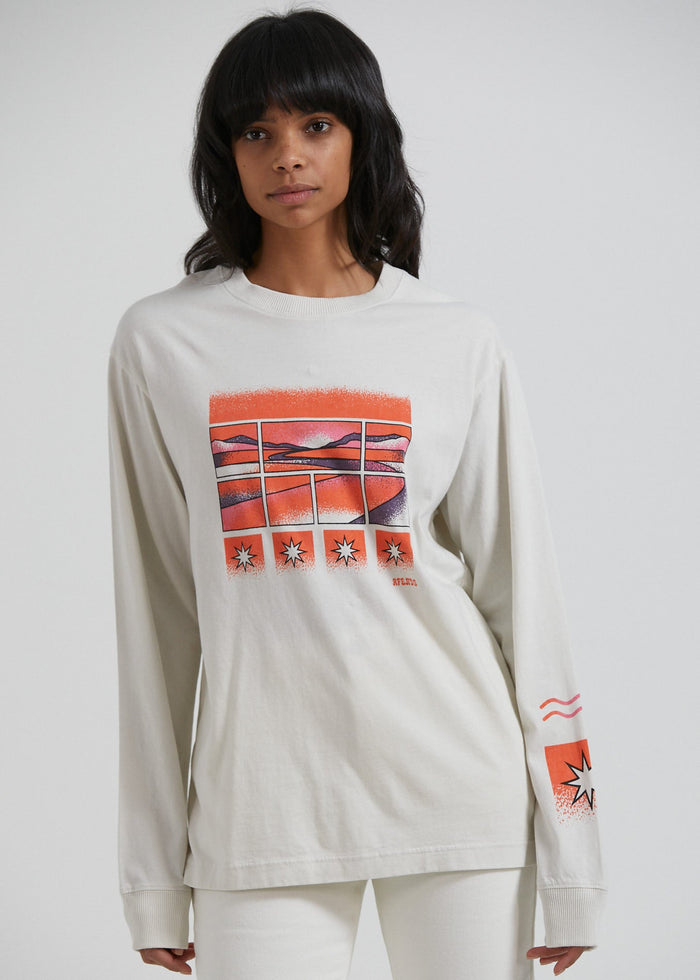 Afends Womens Anywhere - Recycled Long Sleeve Graphic T-Shirt - Off White - Sustainable Clothing - Streetwear