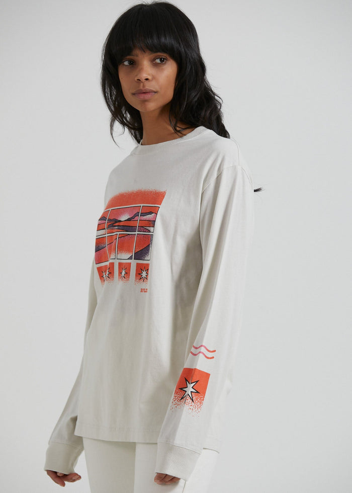 Afends Womens Anywhere - Recycled Long Sleeve Graphic T-Shirt - Off White - Sustainable Clothing - Streetwear