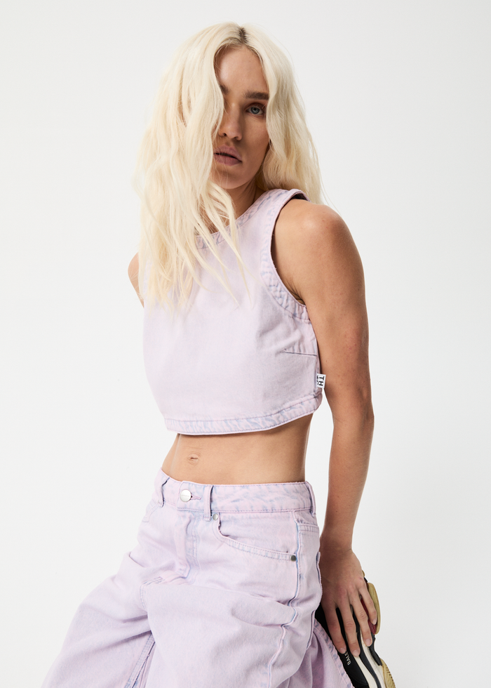 Afends Womens Zelly - Hemp Denim Cropped Top - Vintage Orchid - Sustainable Clothing - Streetwear