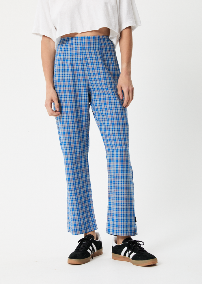 Afends Womens Porcelain - Hemp Check High Waisted Pants - Electric Blue - Sustainable Clothing - Streetwear