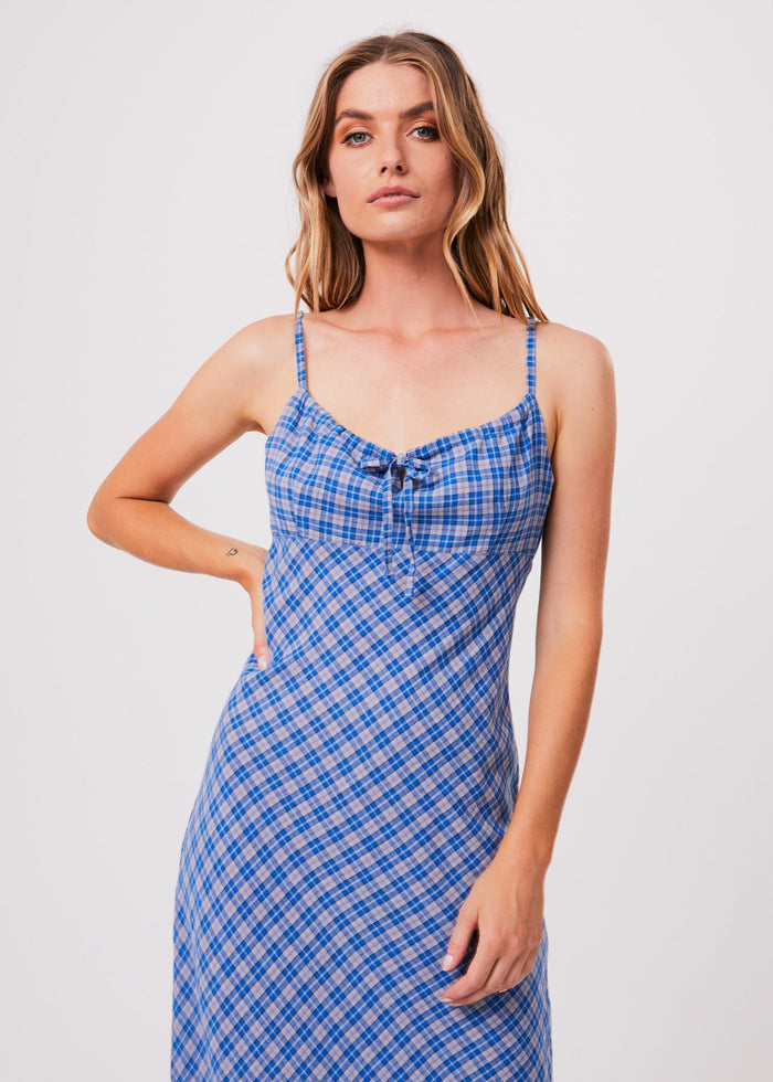 Afends Womens Porcelain - Hemp Check Maxi Dress - Electric Blue - Sustainable Clothing - Streetwear