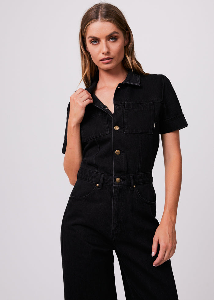 Afends Womens Miami - Organic Denim Flared Jumpsuit - Washed Black - Sustainable Clothing - Streetwear