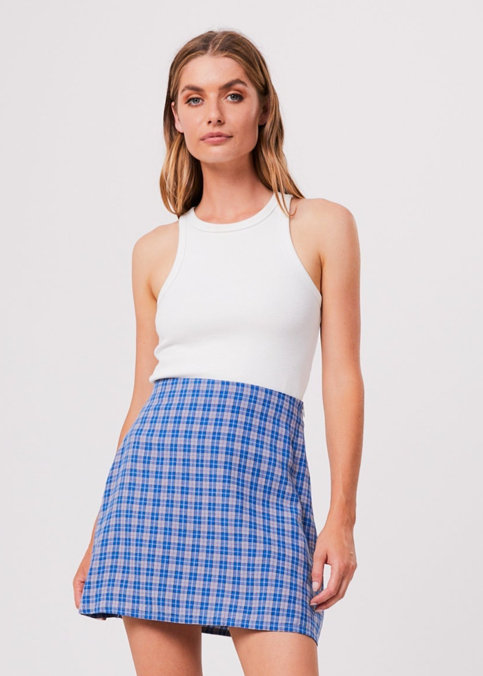 Afends Womens Porcelain - Hemp Check Mini Skirt - Electric Blue - Sustainable Clothing - Streetwear