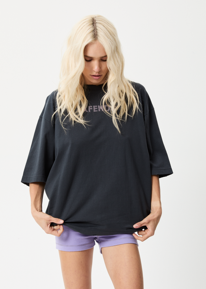 Afends Womens Glits - Recycled Oversized T-Shirt - Charcoal - Sustainable Clothing - Streetwear