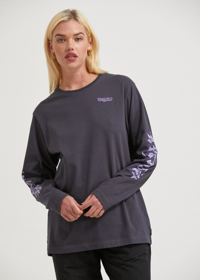 Afends Womens Tracks - Recycled Long Sleeve Graphic T-Shirt - Charcoal - Sustainable Clothing - Streetwear