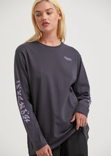 Afends Womens Tracks - Recycled Long Sleeve Graphic T-Shirt - Charcoal - Afends womens tracks   recycled long sleeve graphic t shirt   charcoal   sustainable clothing   streetwear