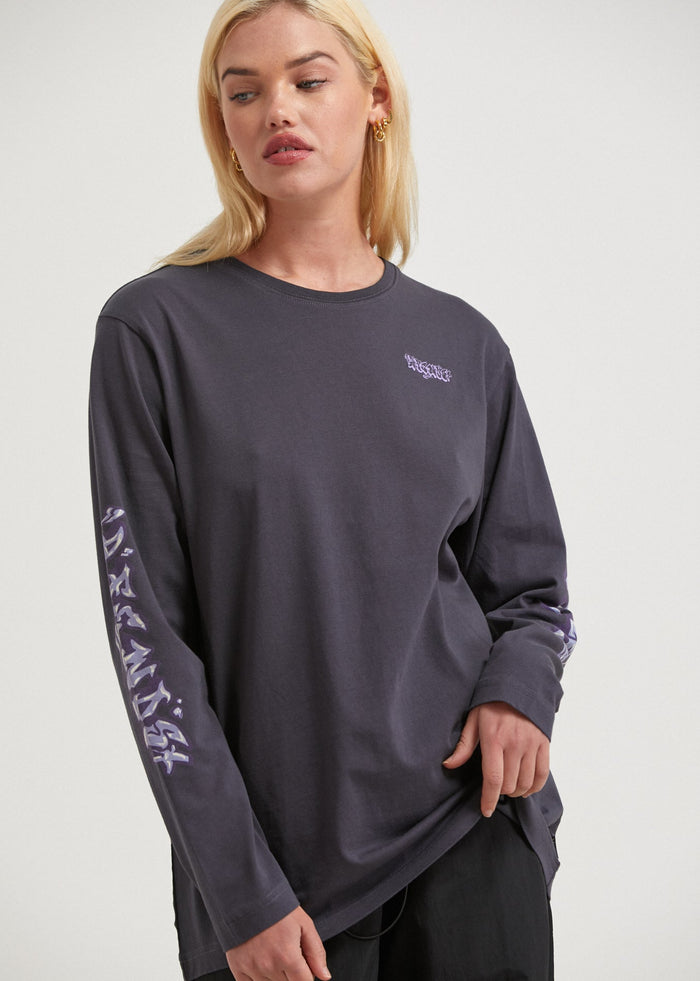 Afends Womens Tracks - Recycled Long Sleeve Graphic T-Shirt - Charcoal - Sustainable Clothing - Streetwear
