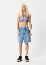 Afends Womens Colby - Hemp Check Ribbed Crop Tank - Plum - Afends womens colby   hemp check ribbed crop tank   plum   sustainable clothing   streetwear