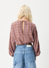 Afends Womens Colby - Hemp Check Cropped Long Sleeve Top - Plum - Afends womens colby   hemp check cropped long sleeve top   plum   sustainable clothing   streetwear