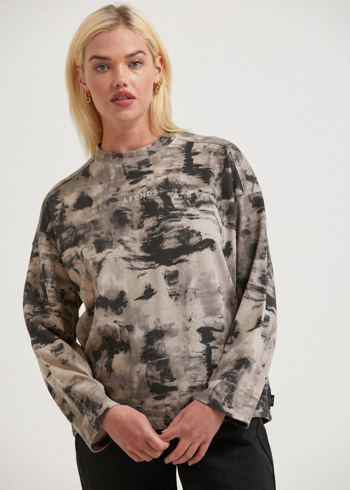Afends Womens Real Time - Organic Weighted Long Sleeve T-Shirt - Bone - Sustainable Clothing - Streetwear